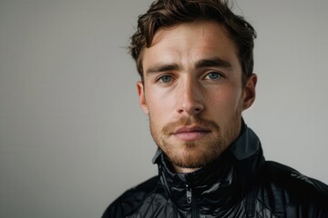 Fototapeta premium Man with cycling gear, white background, biking hobby