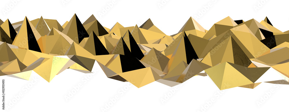 Aufkleber abstract 3d render illustration,surface gold crystal geometric triangle and polygonal shapes templat