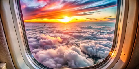 Serene Airplane Window View with Vibrant Sunset Clouds