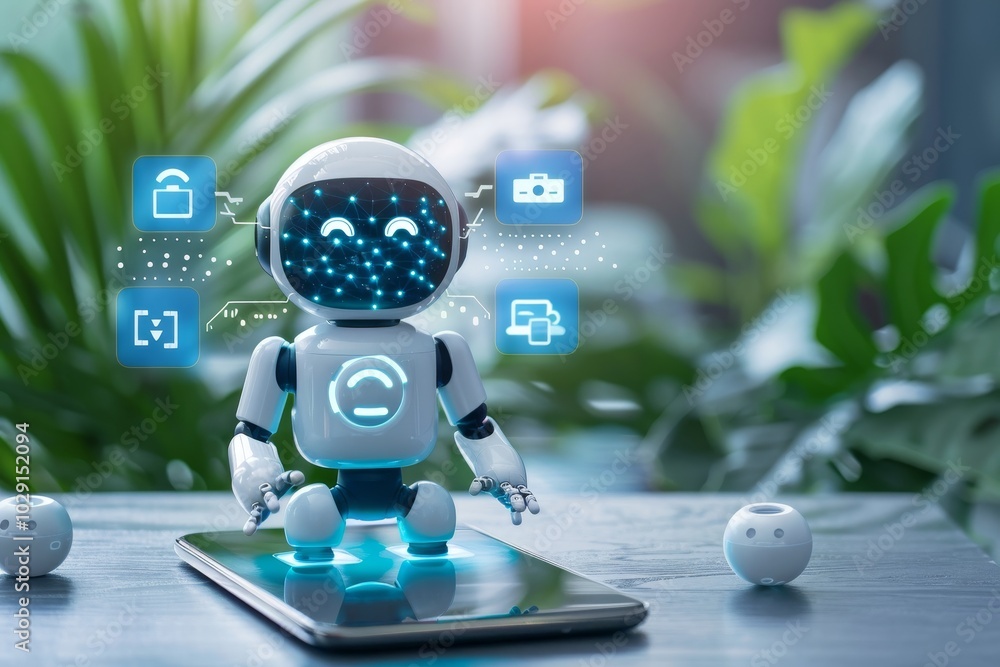 Poster ai chatbot as a virtual therapist ,a business professional demonstrating how to utilize a robot for 