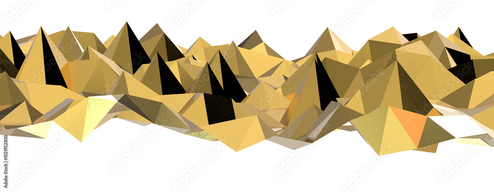Poster abstract 3d render illustration,surface gold crystal geometric triangle and polygonal shapes templat