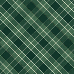 Plaid with twill weave repeat pattern in green.Gingham seamless pattern with stripes.Checkered tartan Geometric graphic vector illustration background.