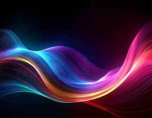 Soft Neon Waves in burgundy Colors on a dark Background. Futuristic Wallpaper 