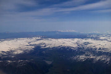 Fototapeta premium Vardenis range and lake Sevan from above