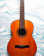 Obraz premium Guitar with waves in the background, Music, Poster for guitar concert, Classical music