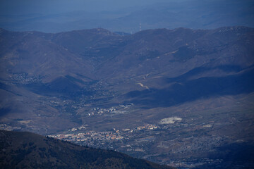 Mountains landscape from above with Vanadzor city and surroundings, Armenia.