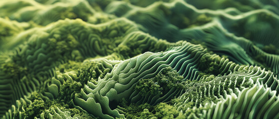 Abstract Green Wavy Landscape Digital Art