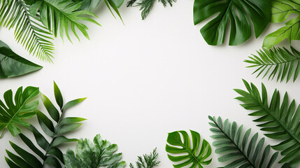 Green Tropical Leaves on White Background