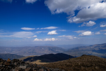 Mountains landscape from above with Vanadzor city and surroundings, Armenia.