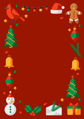 Merry Christmas frame. Holiday illustration in cartoon style.