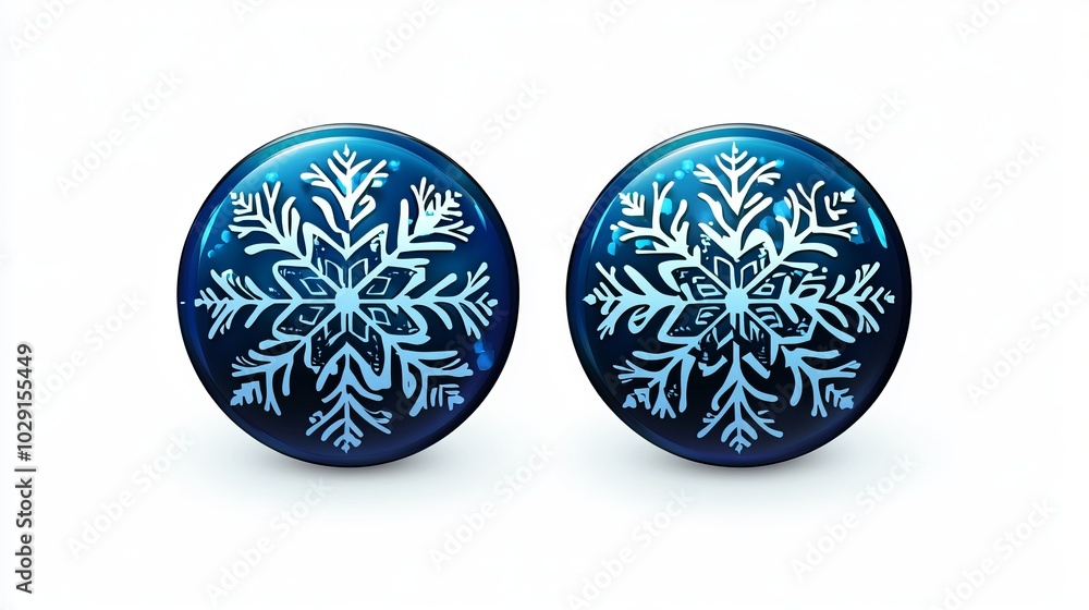 Poster a blue snowflake icon centered on a round design, isolated against a white background. the snowflake