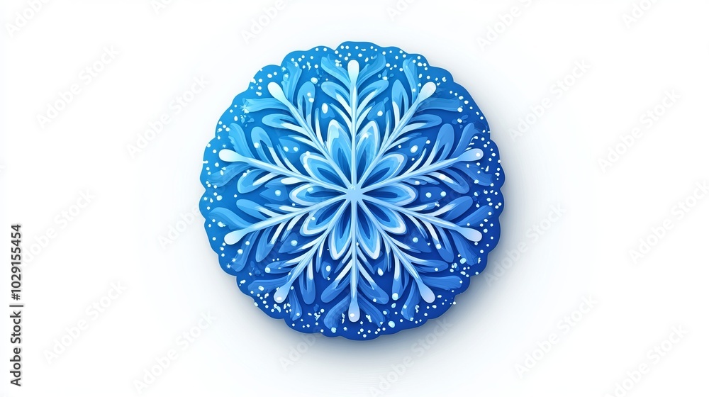 Poster a blue snowflake icon centered on a round design, isolated against a white background. the snowflake