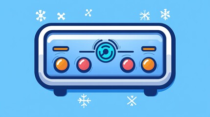 A vector flat icon representing freezer control, featuring a symbol for automatic cooling and defrosting. The design includes a snowflake or cooling element
