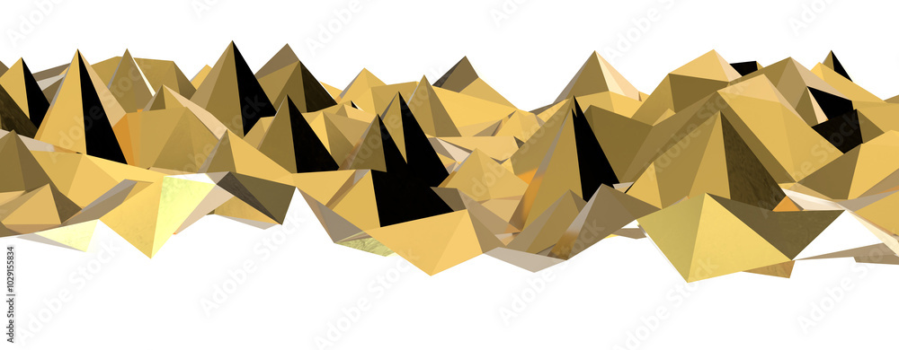 Poster abstract 3d render illustration,surface gold crystal geometric triangle and polygonal shapes templat