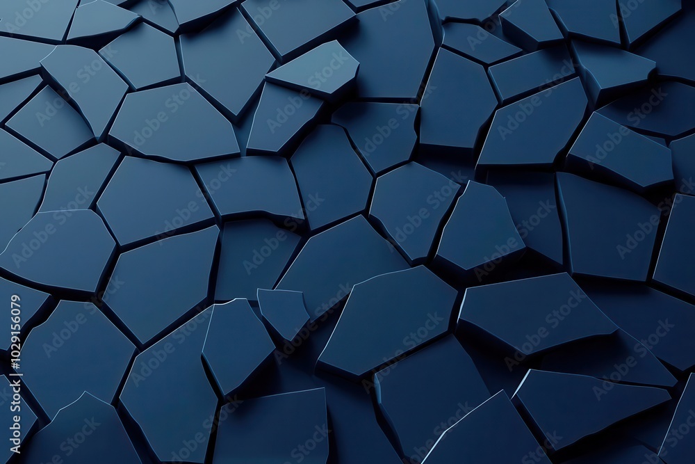 Poster a textured surface featuring irregular, blue-tinted tiles arranged in an abstract pattern.