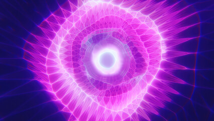 A mesmerizing pink and blue vortex with a geometric wireframe futuristic glowing tunnel effect for conveying technology, digital worlds, or abstract energy