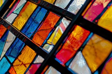 Abstract Composition of Colorful Stained Glass Panels