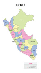 Peru Map. State map of Peru. State map of Peru in colour with capital.