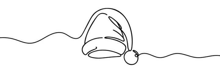 Christmas hat one line drawing on a white background. Vector illustration.