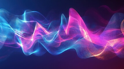 Obraz premium Abstract Digital Neon Waves with Glowing Lines and Particles