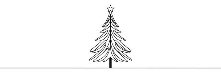 Christmas tree star one line continuous illustration