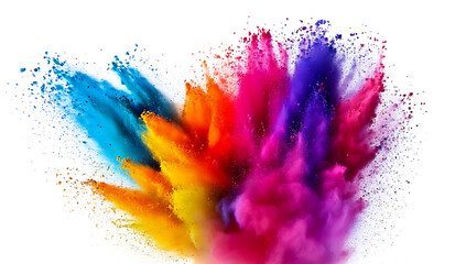 colorful pigment powder, explosion of colored powder exploding isolated on white background