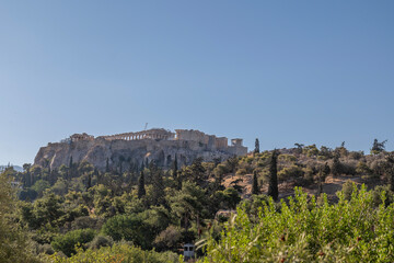 greece capital athens and acropolis ancient artifacts touristic points of interest daytime and sunset light