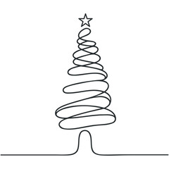 Christmas tree star one line continuous illustration