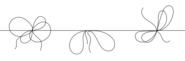 Continuous line drawing of decorative ribbon bow. editable line. Vector illustration.