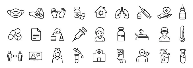 A simple set of coronavirus line icons.