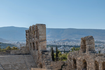 Fototapeta premium greece capital athens and acropolis ancient artifacts touristic points of interest daytime and sunset light
