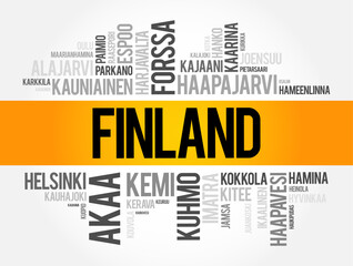 List of cities and towns in Finland - is a Nordic country in Northern Europe, word cloud background