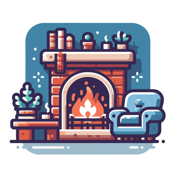 cozy fireplace scene with armchair clip art preview