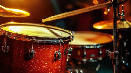 Obraz premium bright red drum set with colorful cymbals