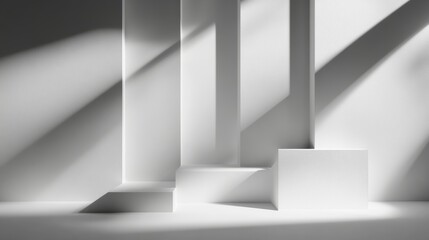 Abstract white geometric shapes with shadows