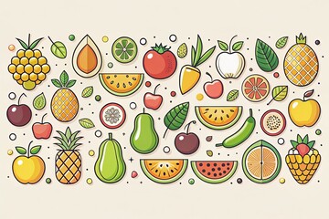 Set of Line Icons for Edible Fruits in Linear Style - Perfect for Infographics and Pictograms