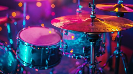 Naklejka premium bright red drum set with colorful cymbals
