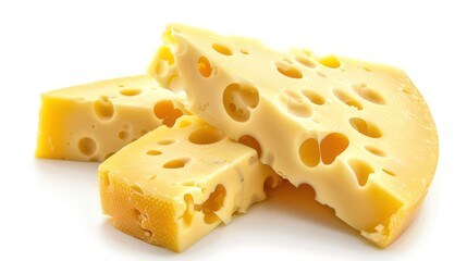 Emmental cheese triangle, Swiss cheese isolated on white background. Neural network ai generated art