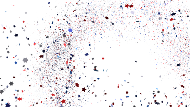 Festive background with confetti in the shape of stars in the color of the American flag.