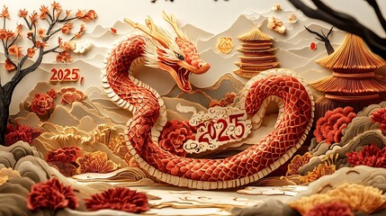 Obraz premium A majestic paper-cut snake coiling around 