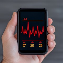 Hand Holding a Smartwatch with Heart Rate Monitor Display