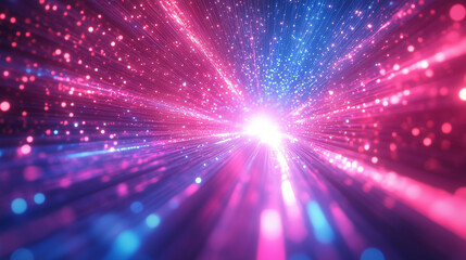 Fototapeta premium Futuristic abstract background, colorful bright neon rays and glowing lines. AI generative 