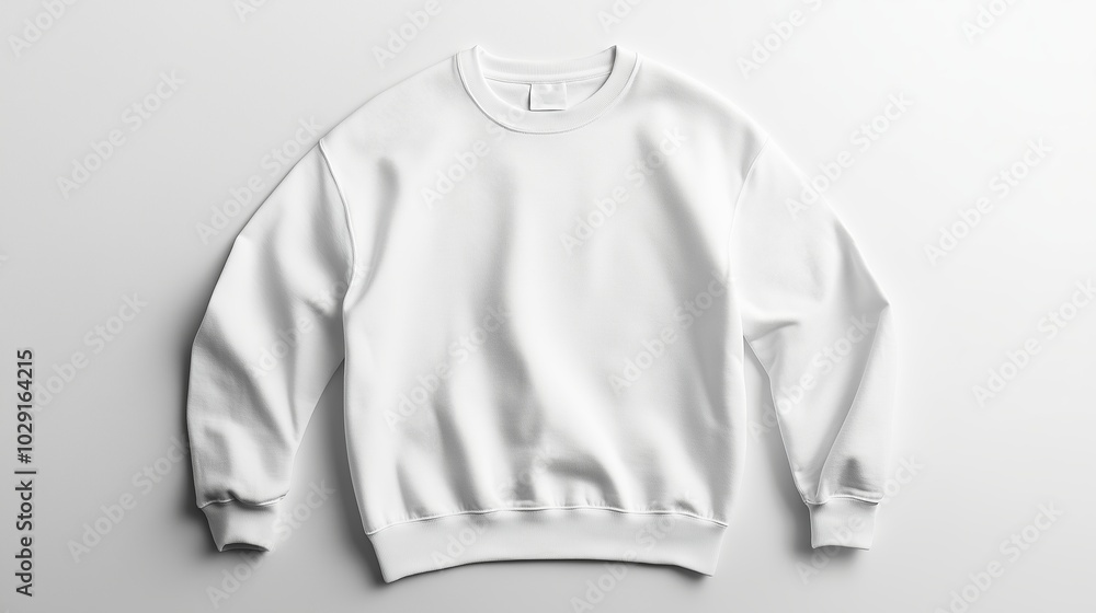 Poster a plain white sweatshirt displayed on a minimalistic background highlighting its soft fabric and rel