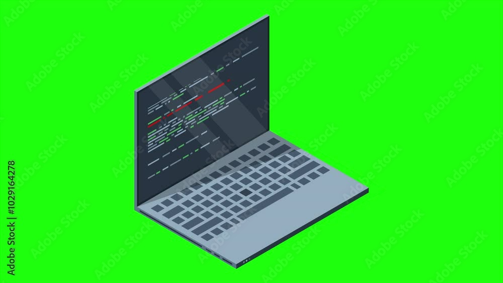 Fototapete Isometric laptop with program code on screen animation. Programming concept. Web development. 4K video animated in isometric style
