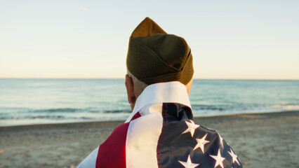 Soldier With Uniform Hat Praising America