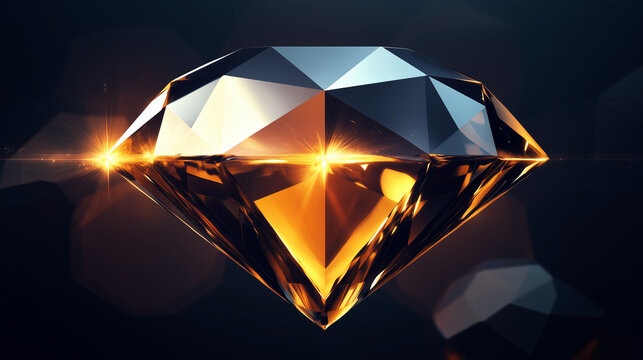 A geometric diamond icon with bold, symmetrical facets and shining effects, symbolizing luxury or shopping apps, art deco - Powered by Adobe