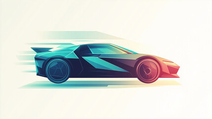 A dynamic car icon with sleek, angular designs, representing a transportation or ride-sharing app, art deco