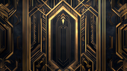 A stylized book with sharp, symmetrical designs and golden edges, for an e-reader app, art deco