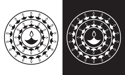 Lines, Circles and Spirals - Indian Traditional and cultural Mandala design concept of Rangoli, Alpona, Kolam or Paisley vector line art with black and white. Vector illustration. EPS 10