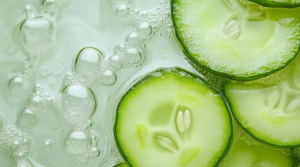 Fresh cucumber slices and soothing gel, emphasizing calm and refreshment